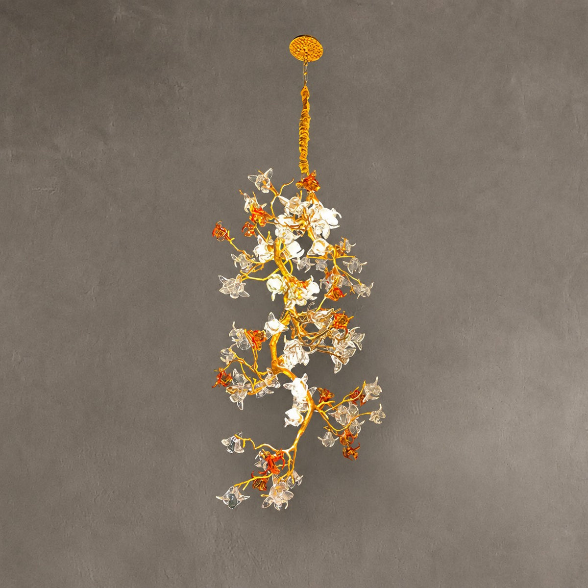 Brass Maple Branch Glass Chandelier