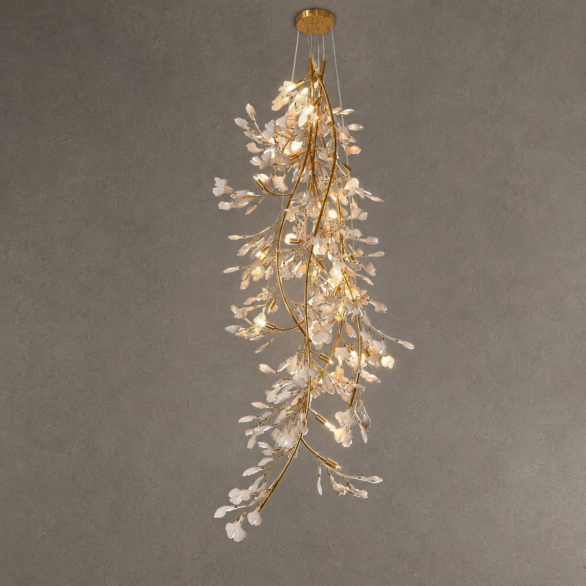 Ceramic Gingko Staircase Branch Chandelier