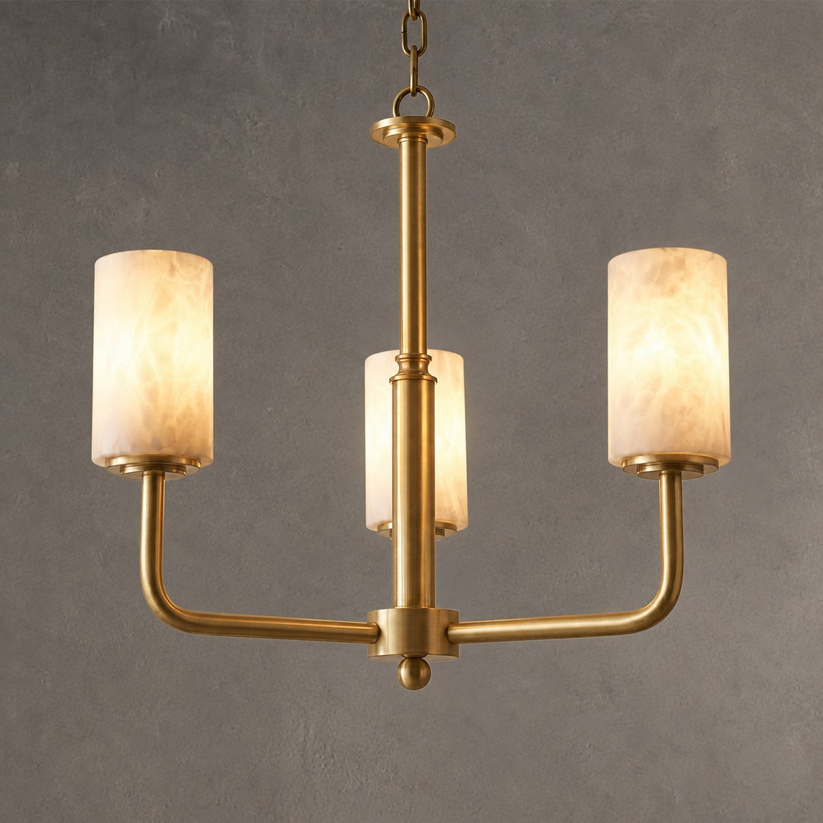 Brass 3-Arm Cylinder Alabaster Pendant Light