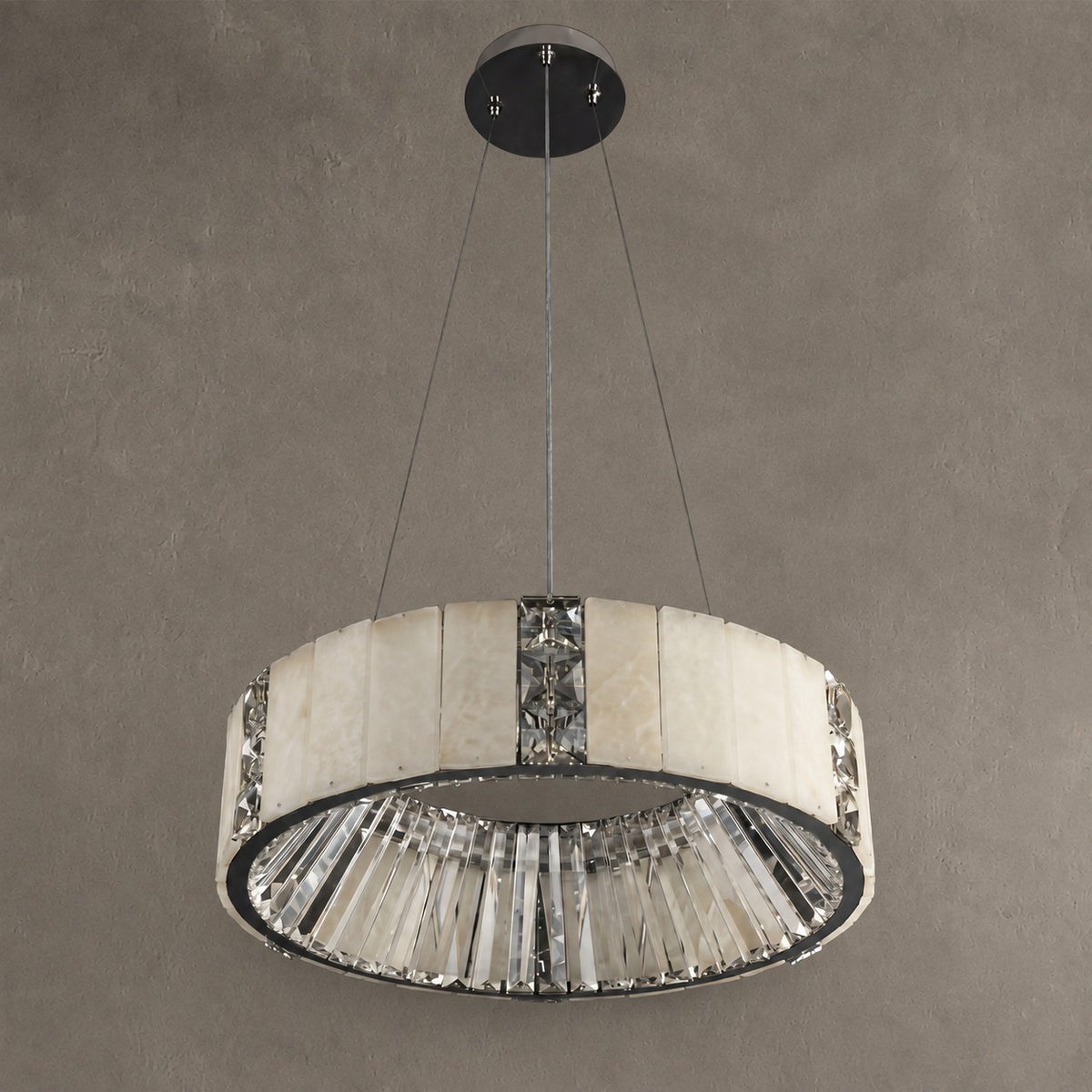 Cristallo Modern Alabaster Round Drum Chandelier