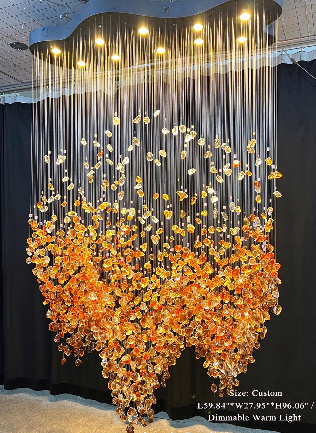 Modern Cascading Red Glazed Glass Stone Art Chandelier for Mansion/Hotel Lobby/Luxury Hall