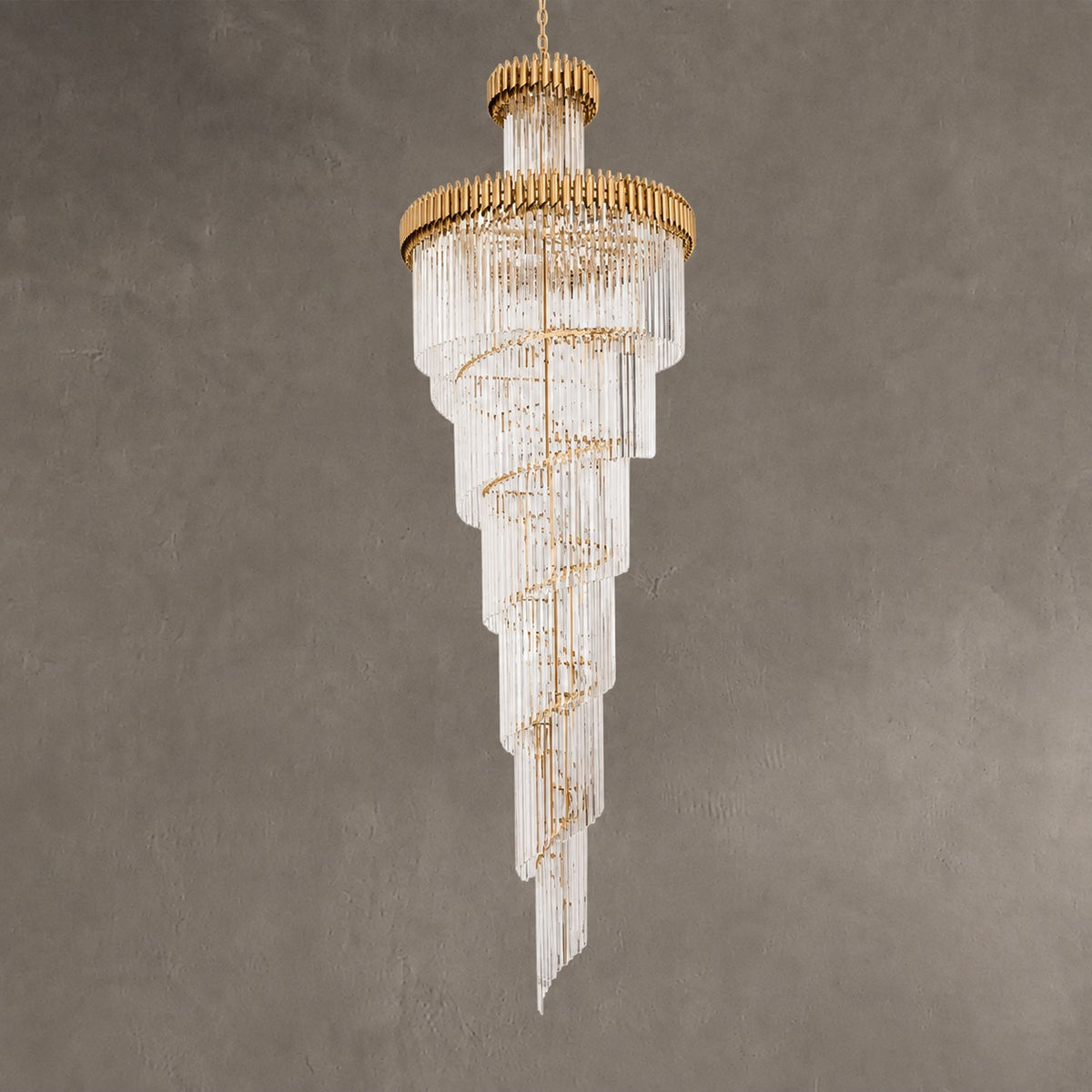 Crystal Spiral Chandelier – Gold Finish, 39‑in Diameter