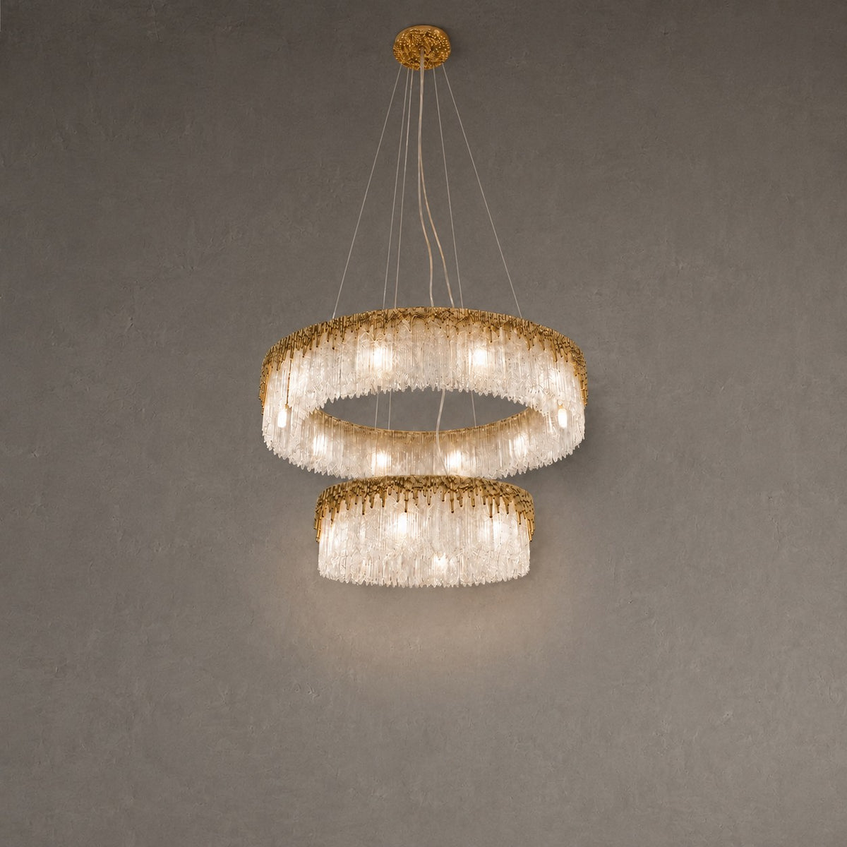 Ice Bloom Glass Two-Tier Chandelier D800+D500 - Copper
