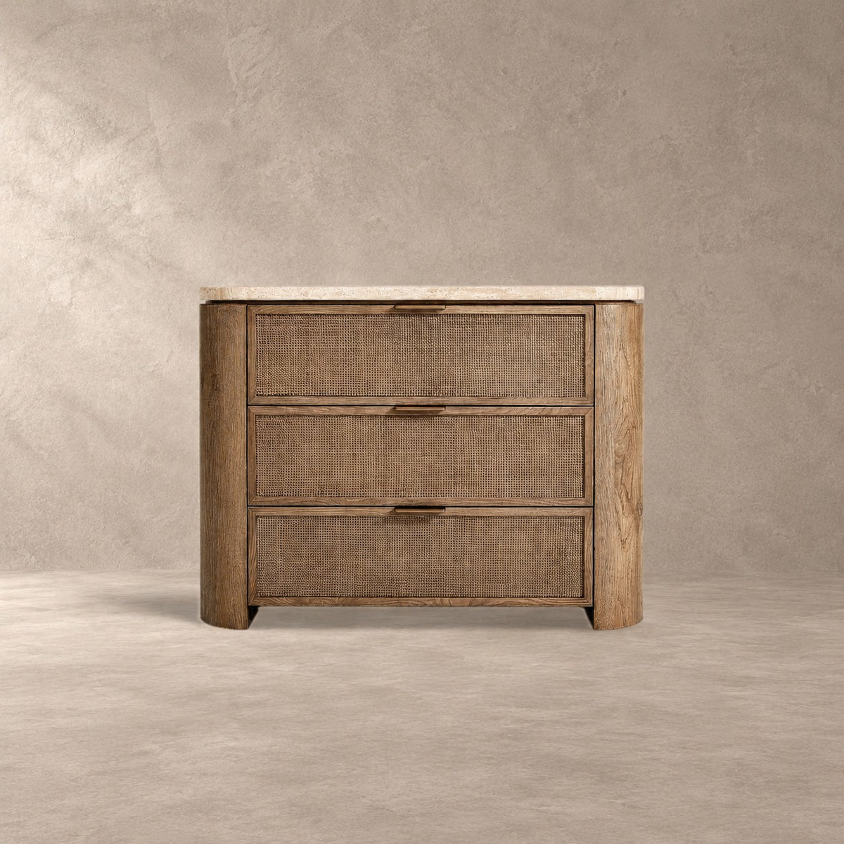 Travertine Top Oak Bedside Table