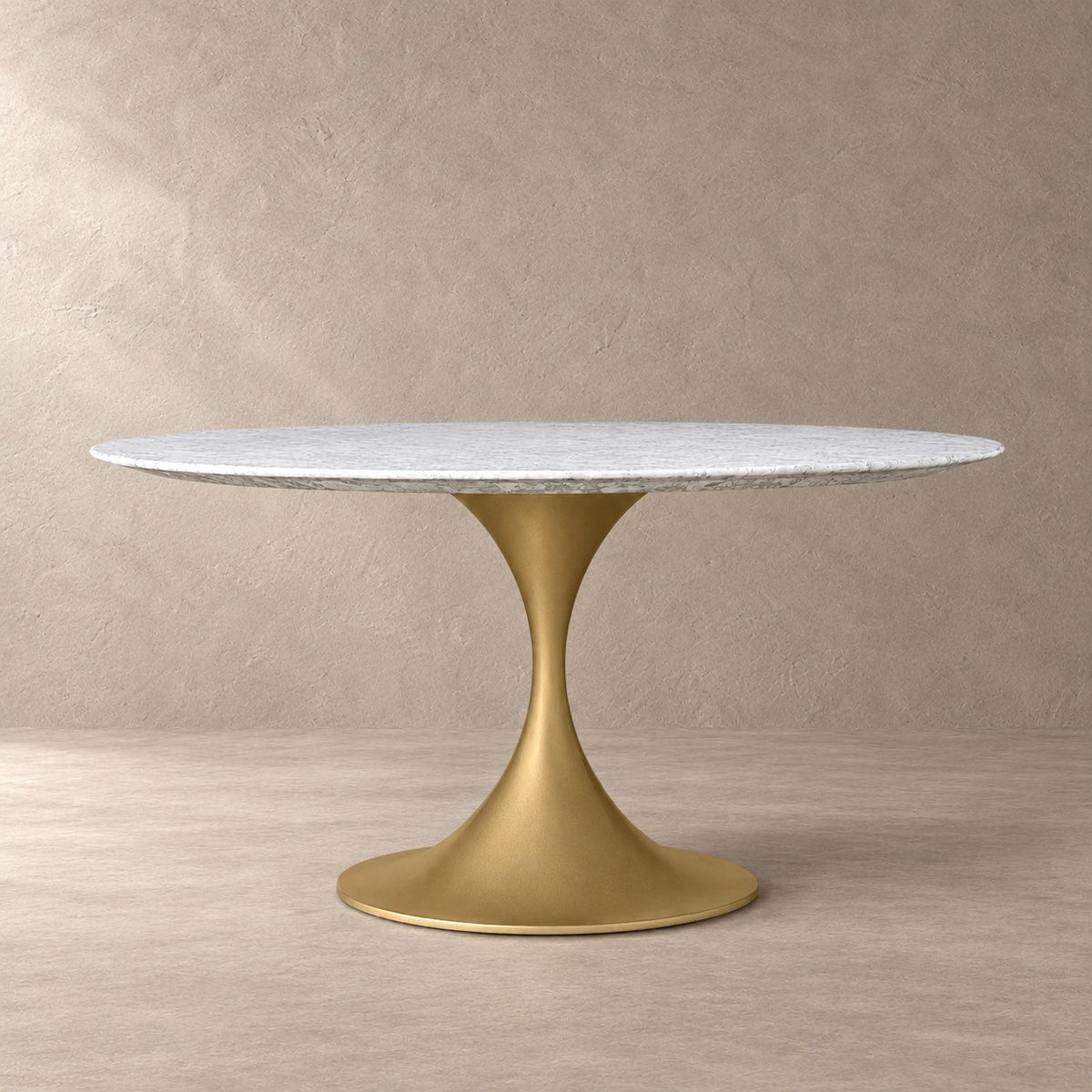 Round Stone-Top Steel-Base Dining Table