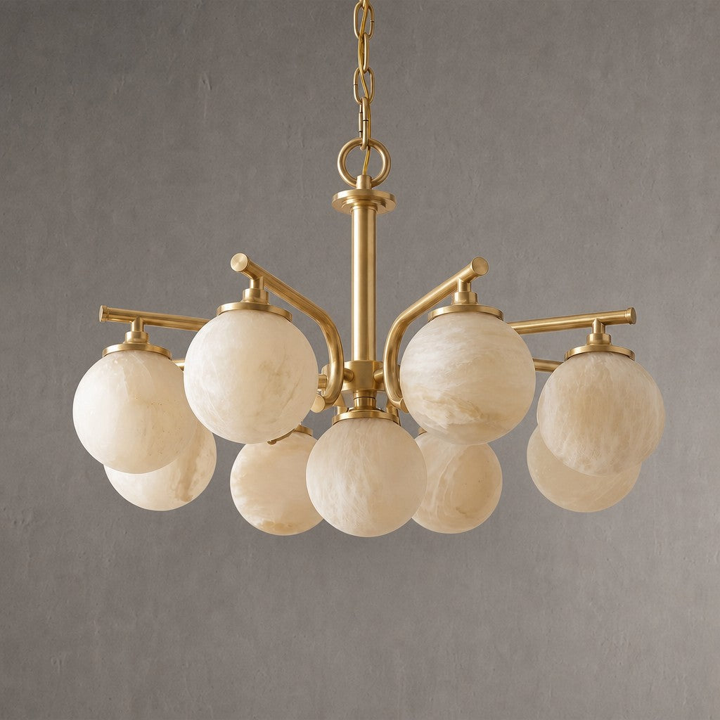 Brass 9-orb (extra) Alabaster Pendant Light