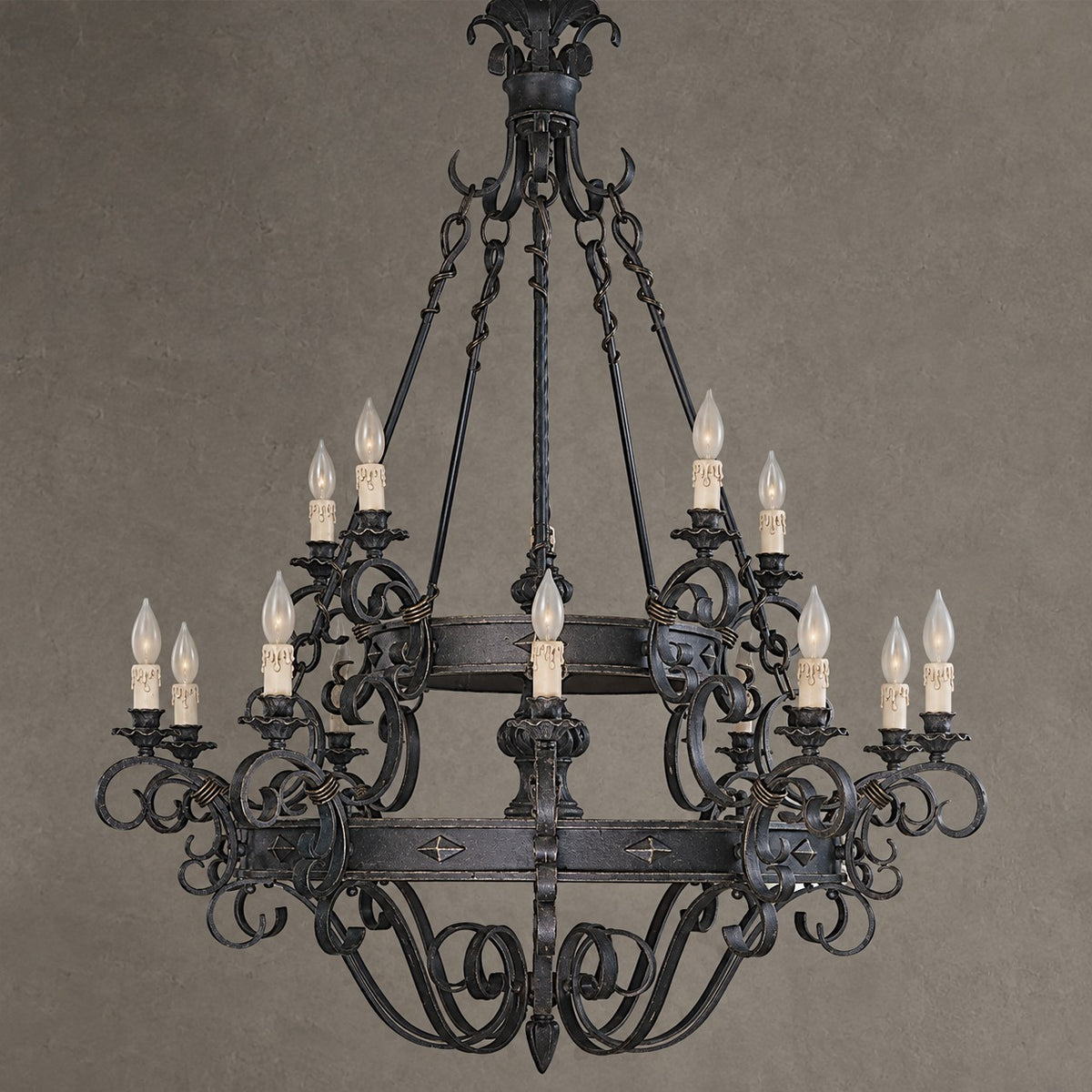 Vintage Iron Simple Candle Art Chandelier for Living Room / Villa / Stairs