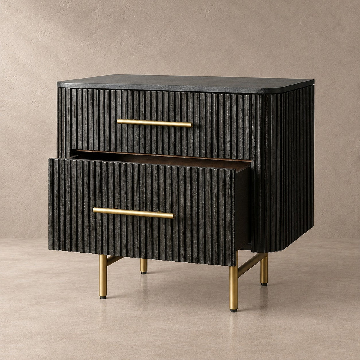 Double Drawer Bedside Chest with Stone Top