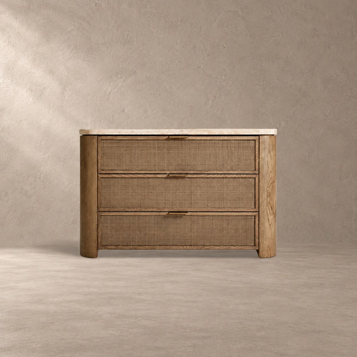 Travertine Top Oak Bedside Table