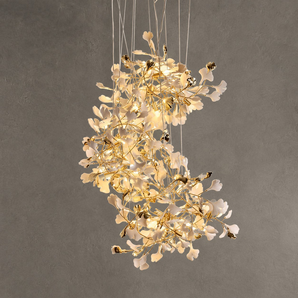 Ceramic Gingko Staircase Branch Chandelier