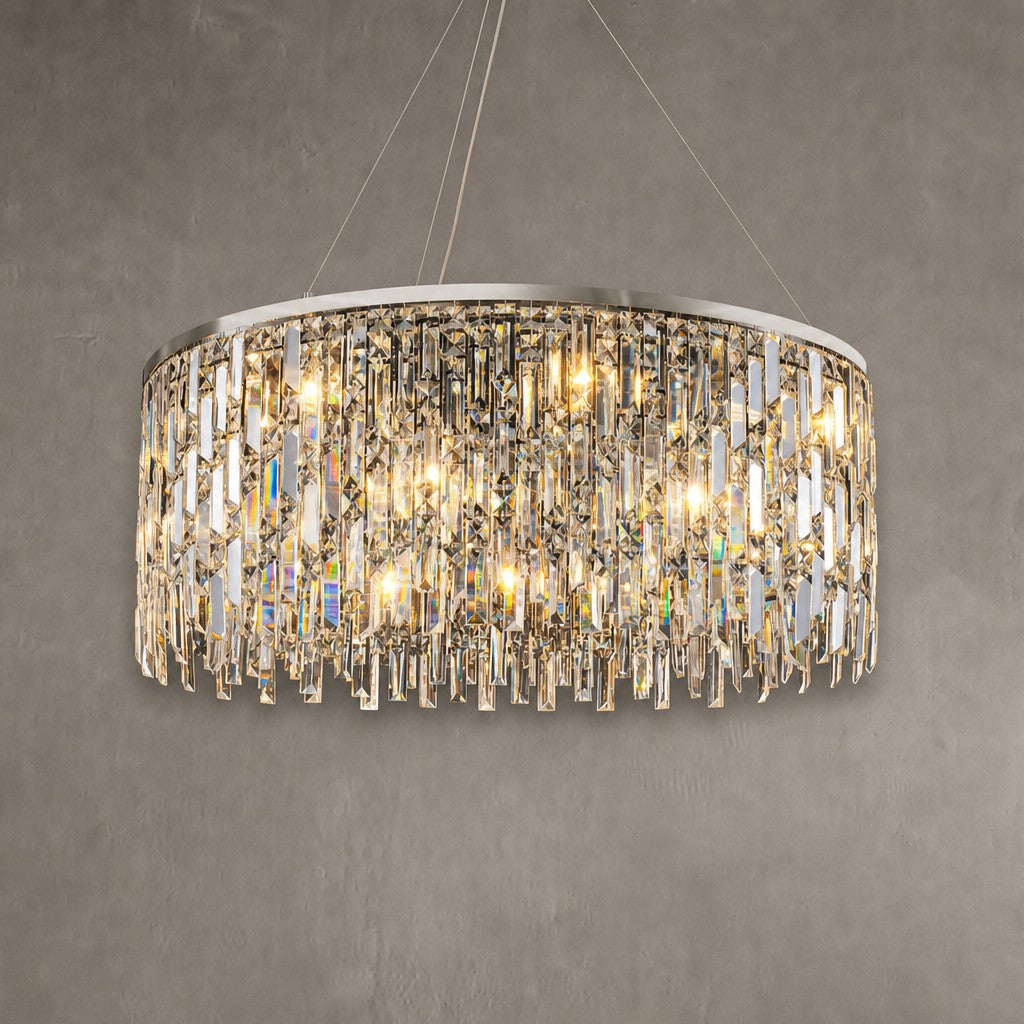 Chrome/ Silver Decorative Kitchen Island Lighting Crystal Rectangle Chandelier For Long Dining Table Round Pendant Light Fixture For Living Room