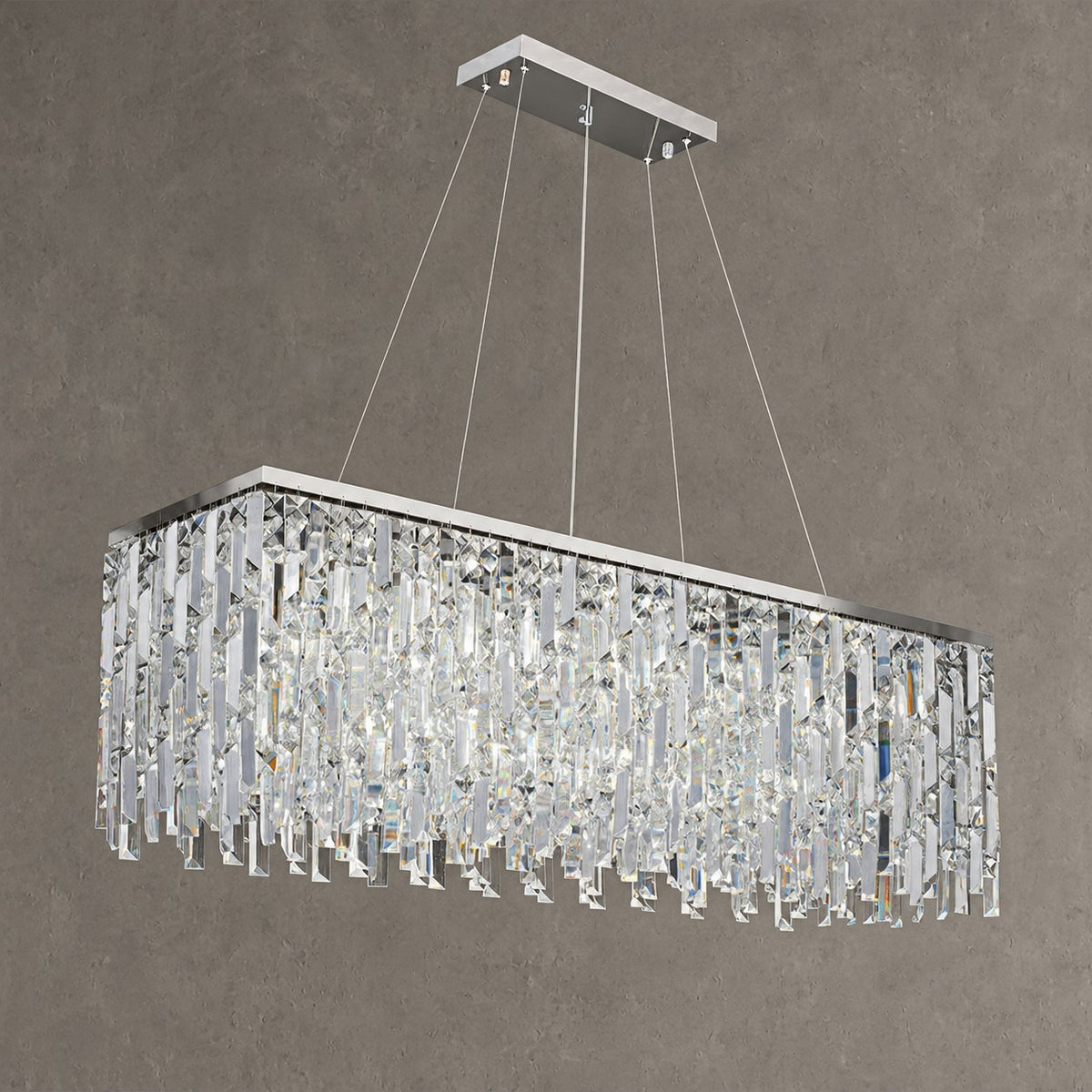 Chrome/ Silver Decorative Kitchen Island Lighting Crystal Rectangle Chandelier For Long Dining Table Round Pendant Light Fixture For Living Room