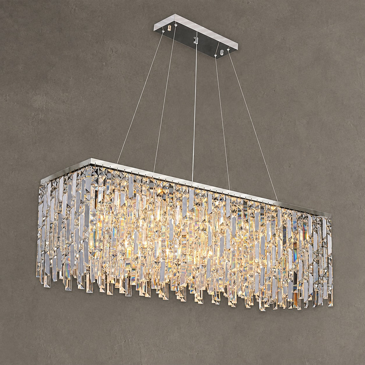 Chrome/ Silver Decorative Kitchen Island Lighting Crystal Rectangle Chandelier For Long Dining Table Round Pendant Light Fixture For Living Room