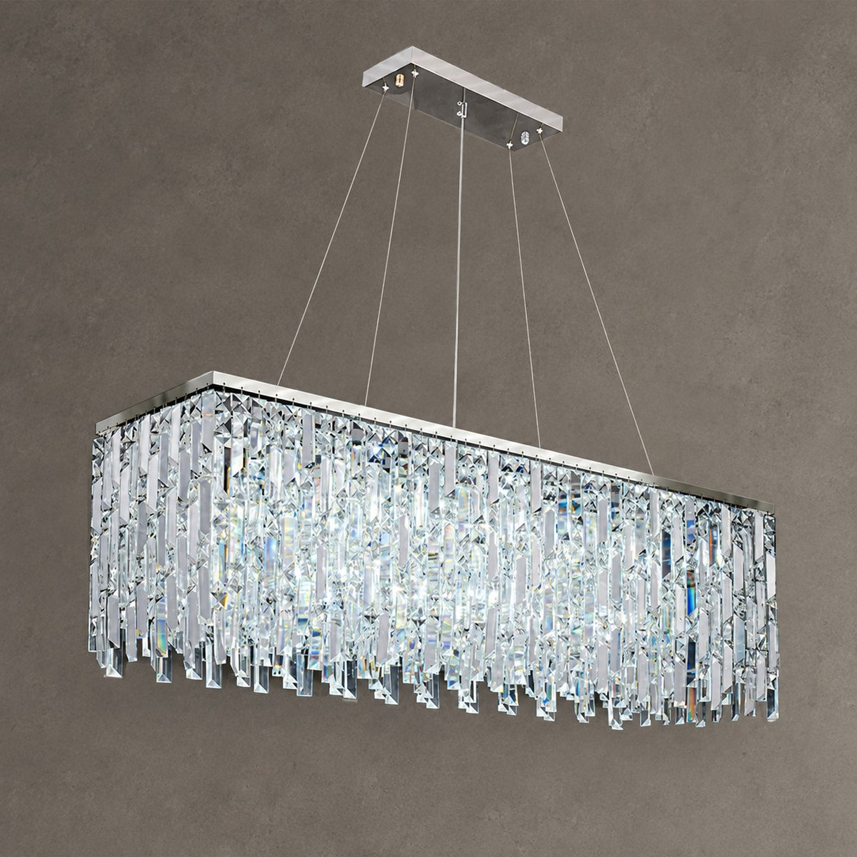 Chrome/ Silver Decorative Kitchen Island Lighting Crystal Rectangle Chandelier For Long Dining Table Round Pendant Light Fixture For Living Room