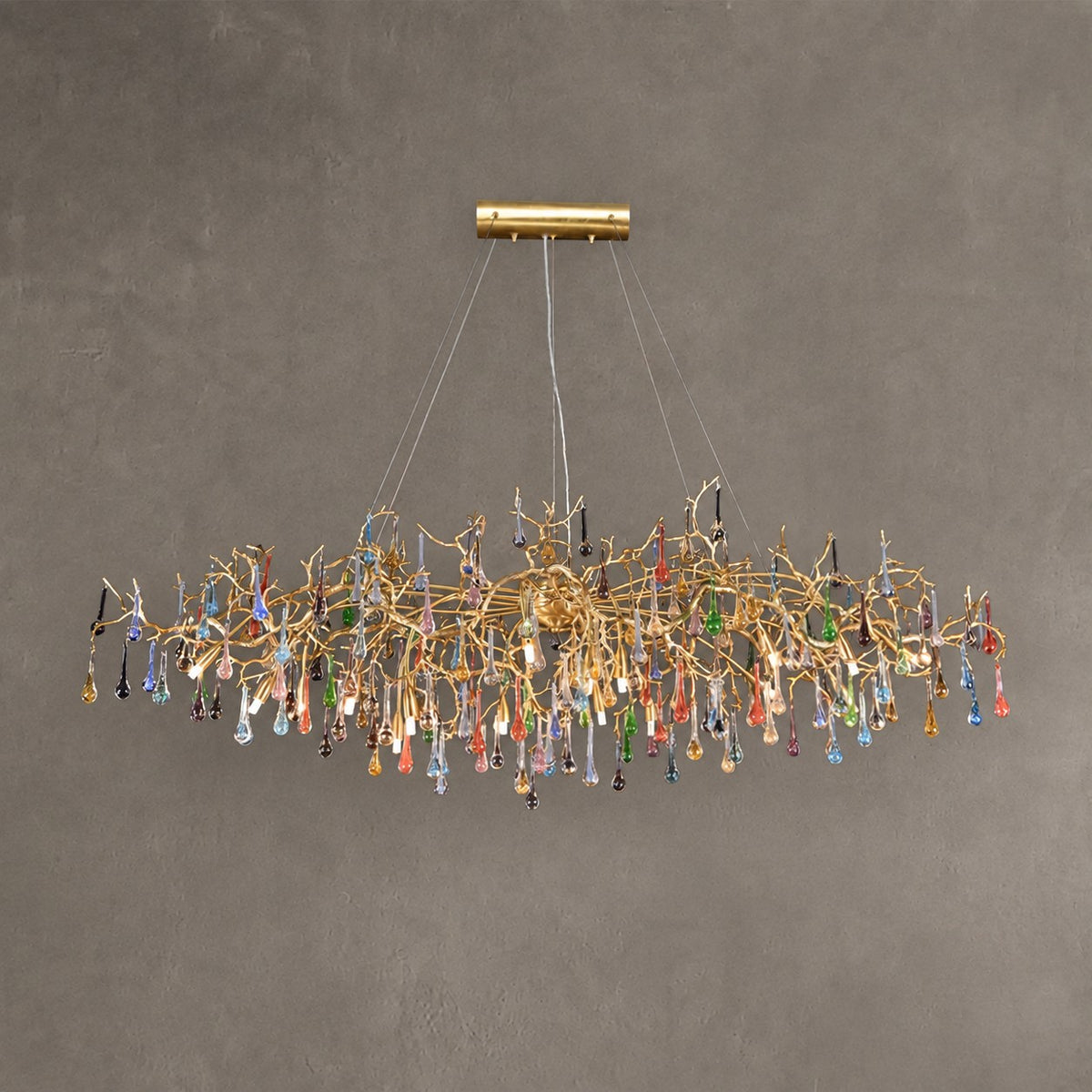 Colorful Raindrop Brass Branch Chandelier