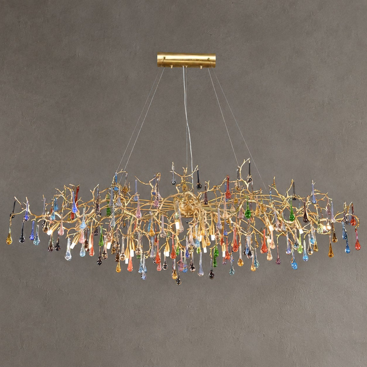 Colorful Raindrop Brass Branch Chandelier