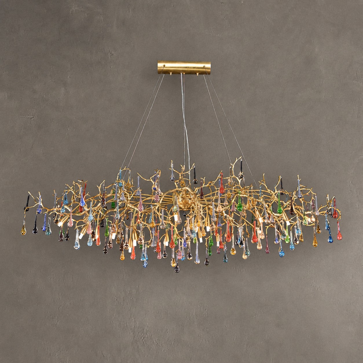 Colorful Raindrop Brass Branch Chandelier