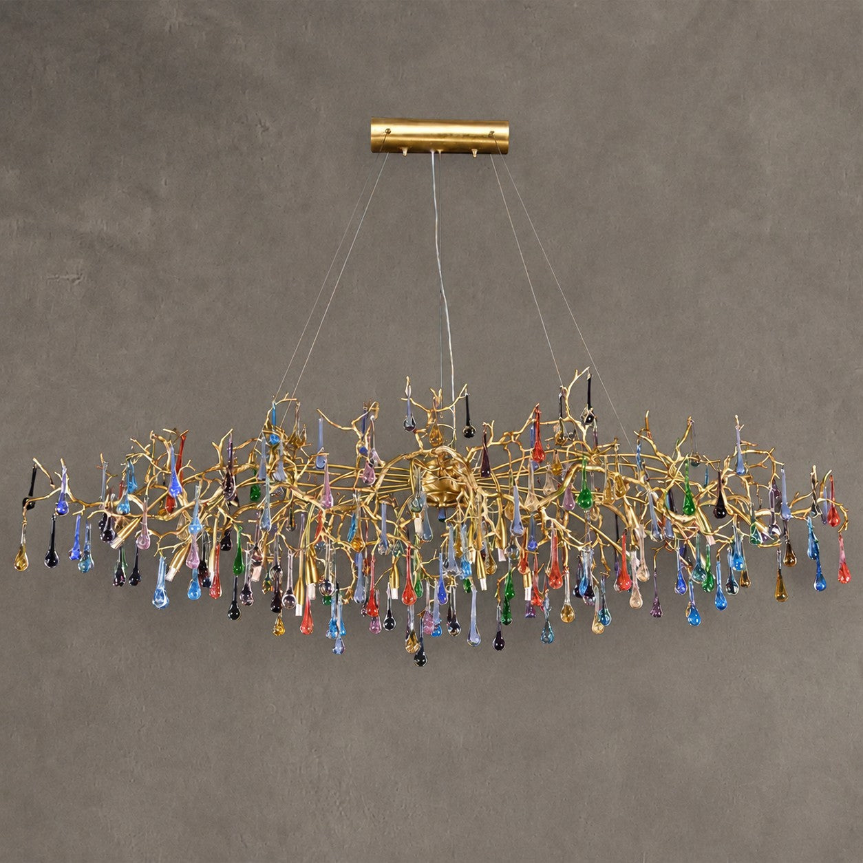 Colorful Raindrop Brass Branch Chandelier