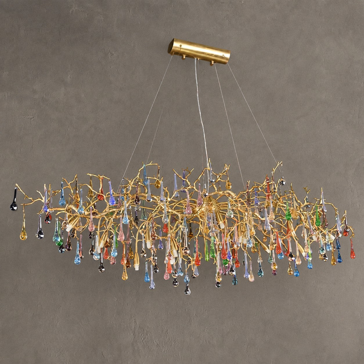 Colorful Raindrop Brass Branch Chandelier