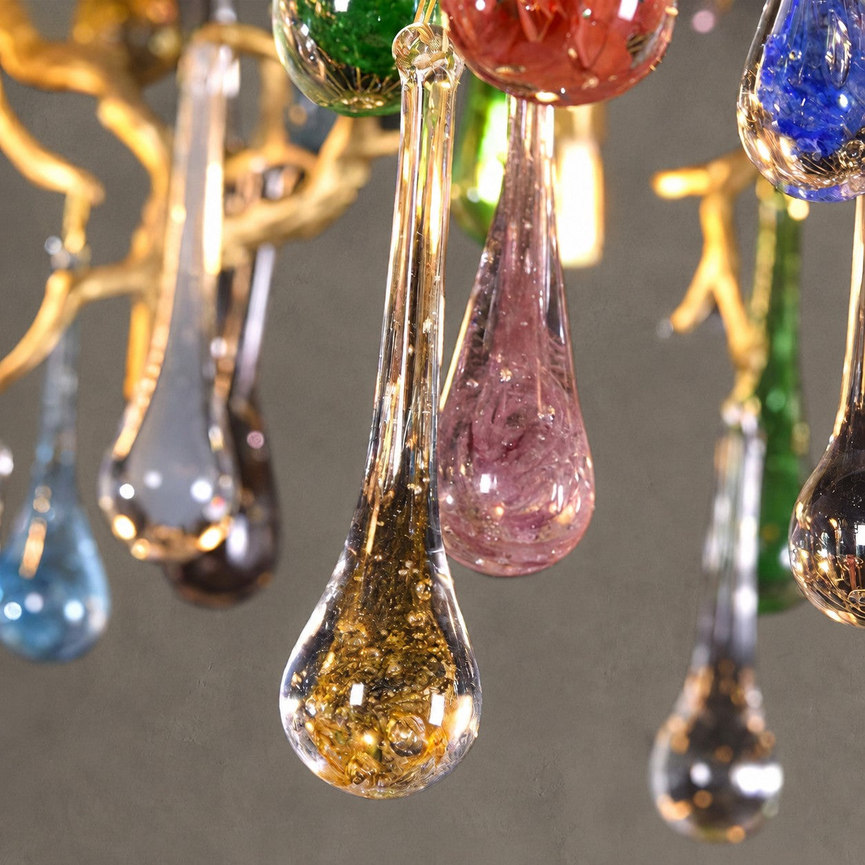 Colorful Raindrop Brass Branch Chandelier
