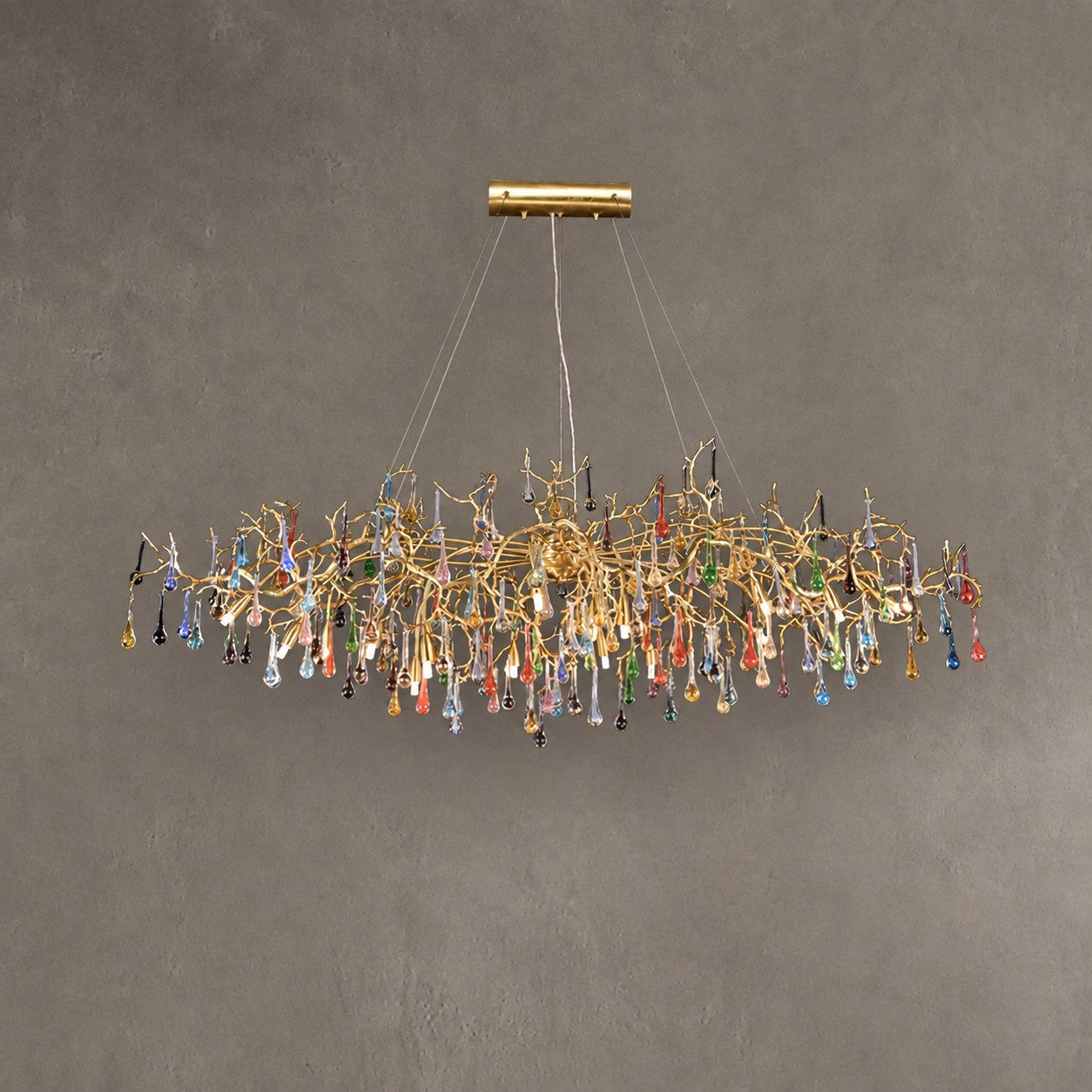 Colorful Raindrop Brass Branch Chandelier