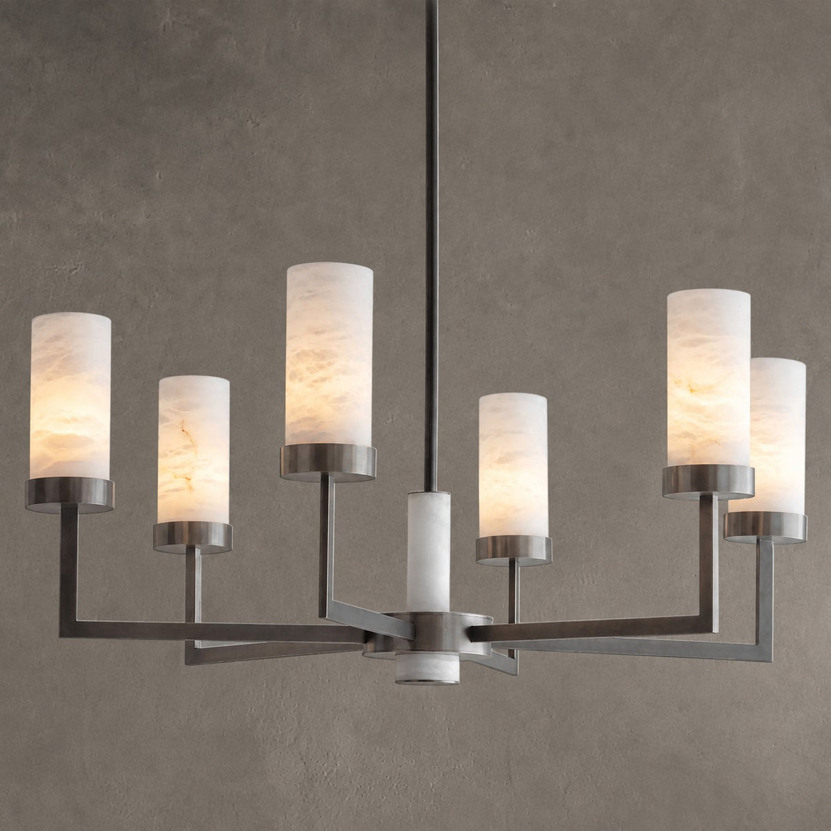 Contemporary  Alabaster 6-arm Compass Chandelier