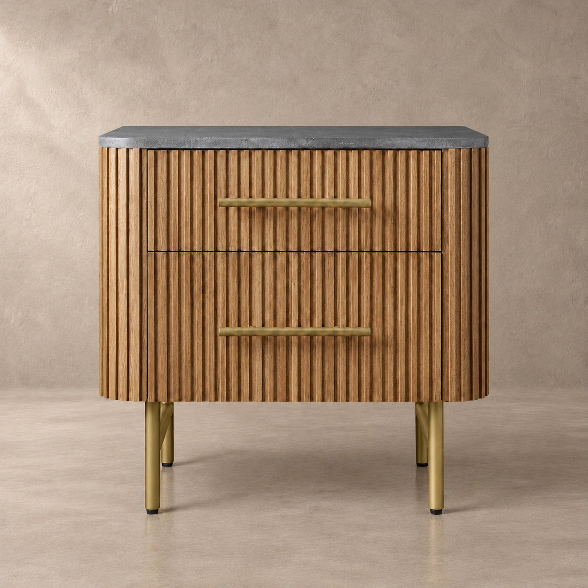Double Drawer Bedside Chest with Stone Top