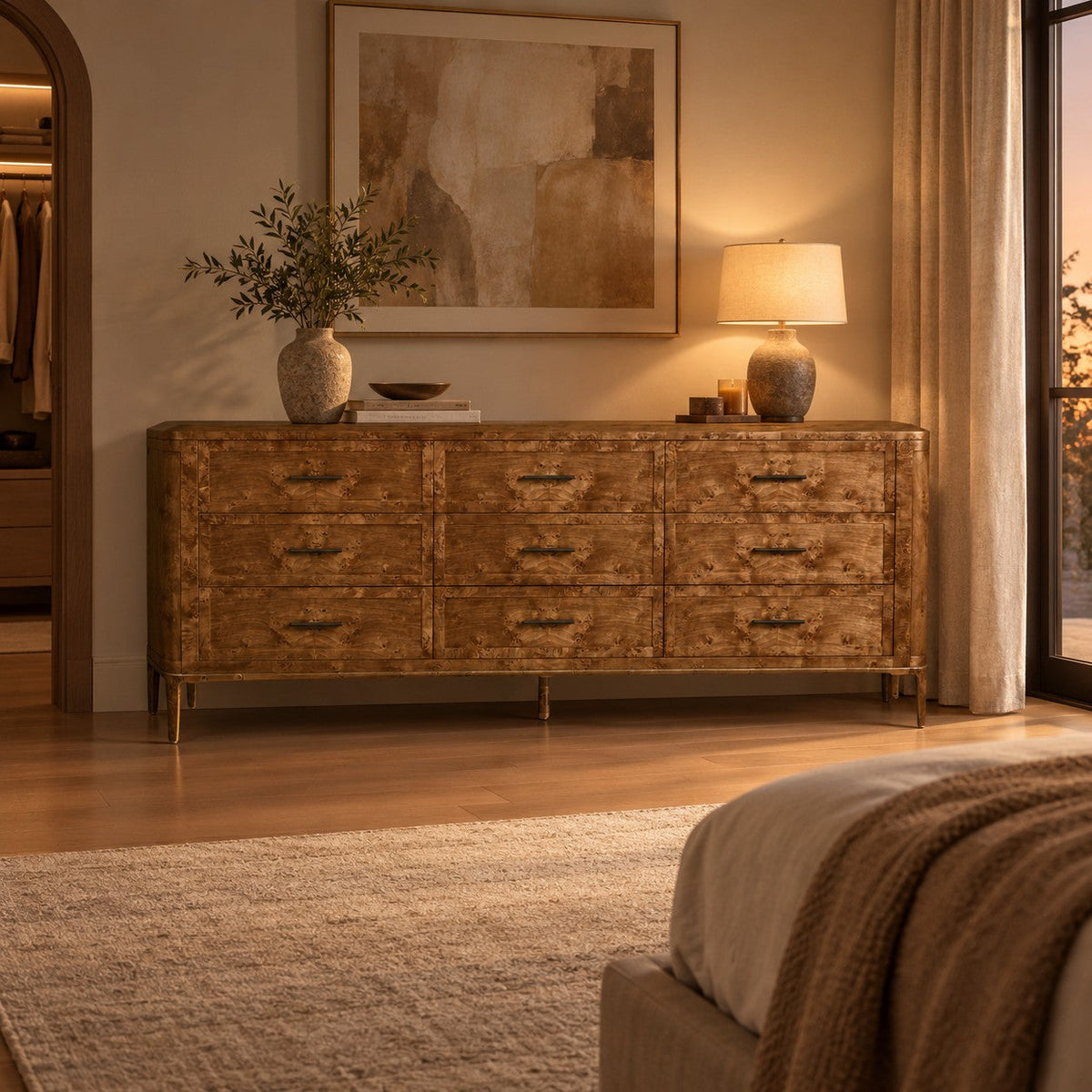Wood and Antique Brass Bedroom Clothing Storage