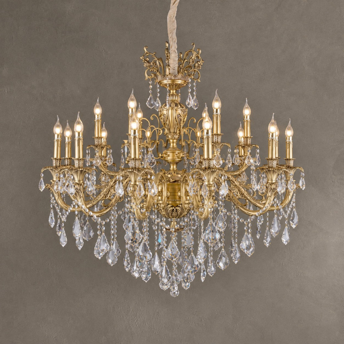 Baroque Revival Unique Patterned Antique Brass Chandelier Set