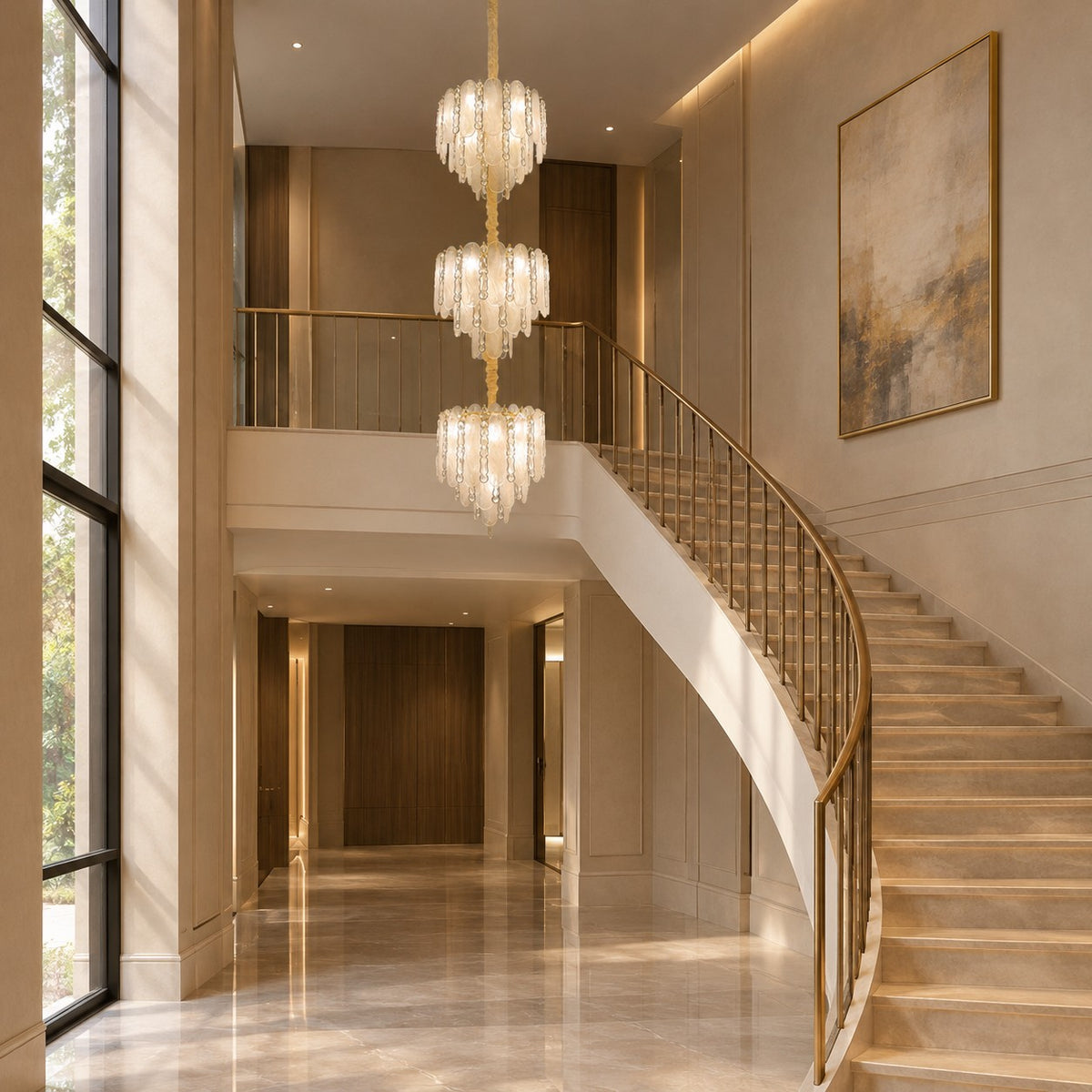 Modern Feather Crystal Chandelier Set in Chrome/Gold Finish for High/Low-ceiling