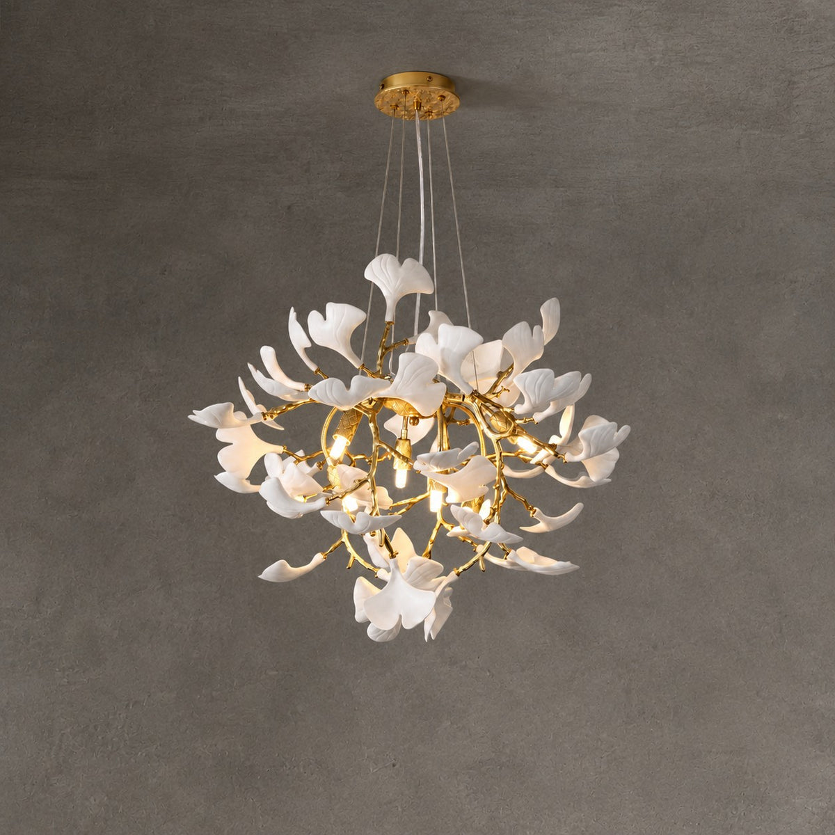Elegant Ceramic Ginkgo Leaf Chandelier D600 - Matte Gold