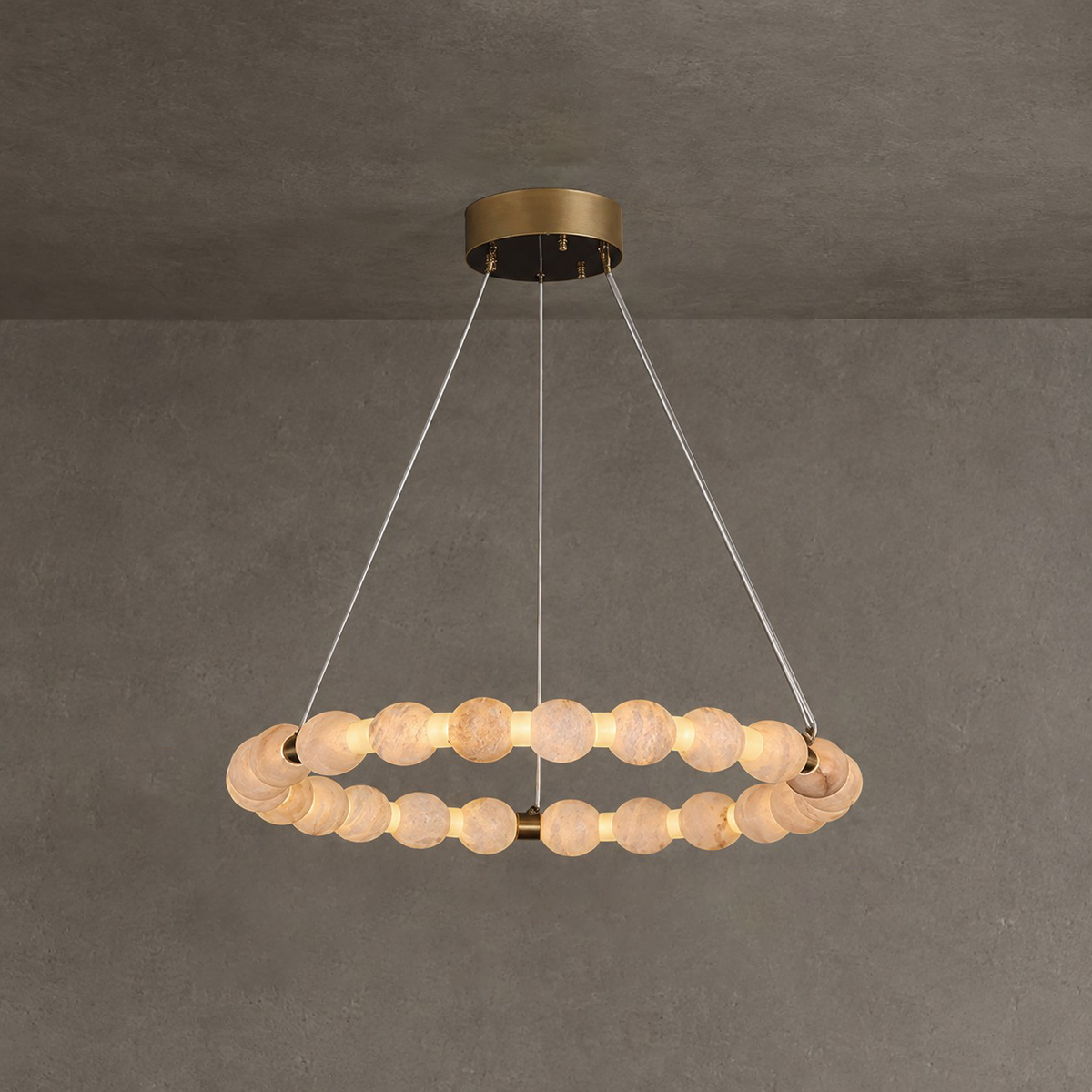 Modern Pearl Alabaster Necklace Circle Double Chandelier by dimming