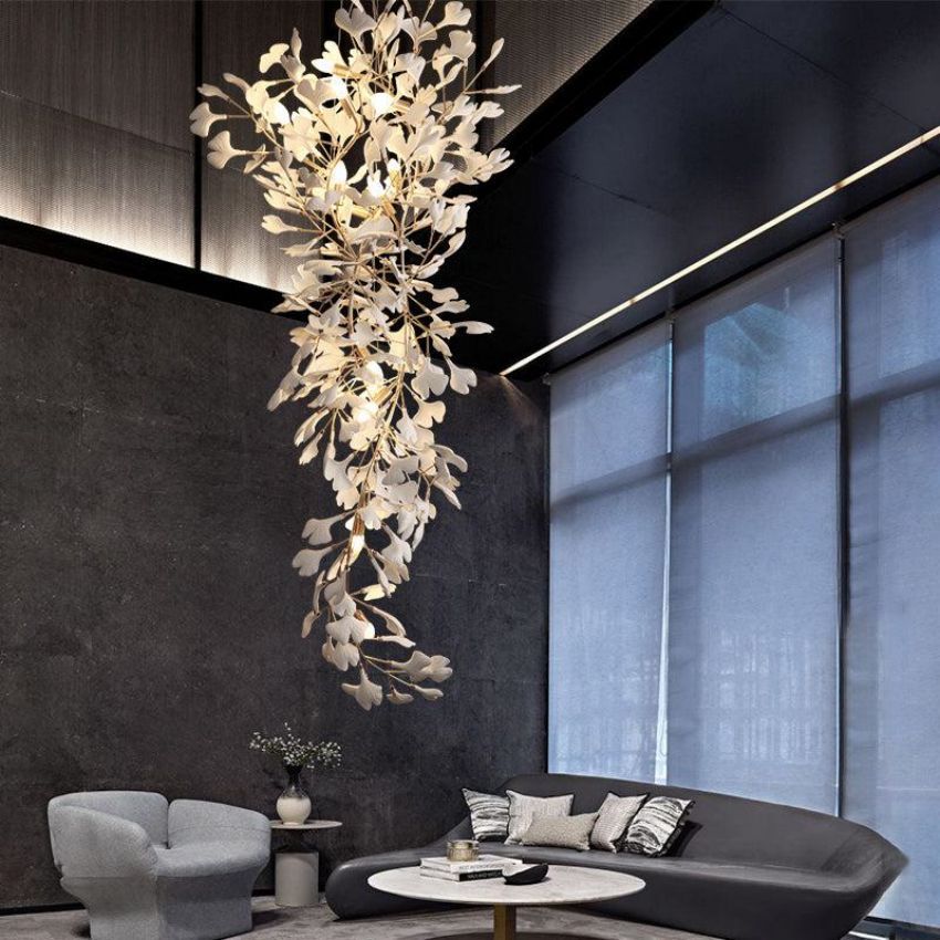 Ceramic Gingko Staircase Branch Chandelier