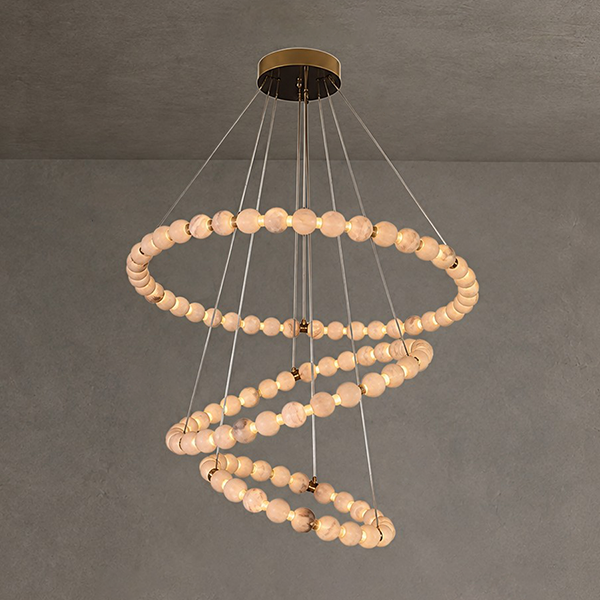 Modern Pearl Alabaster Necklace Circle Double Chandelier by dimming