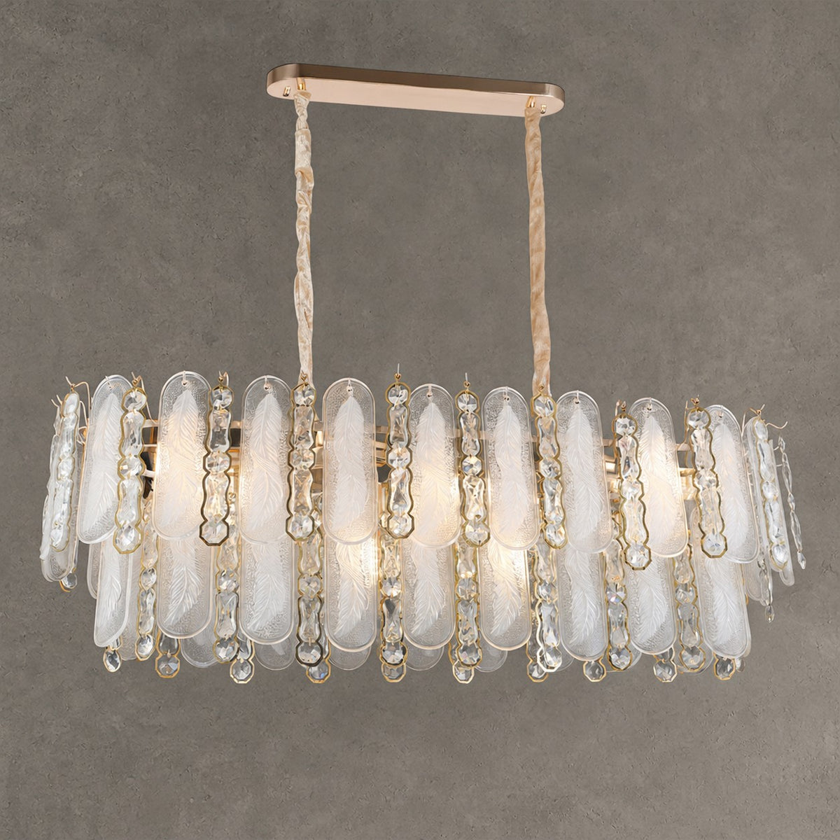 Modern Feather Crystal Chandelier Set in Chrome/Gold Finish for High/Low-ceiling