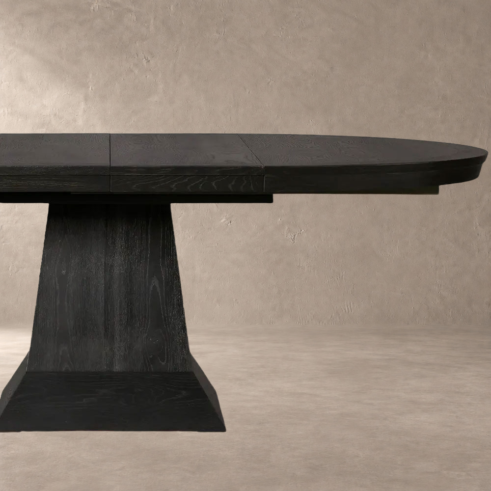 Expandable Round Oak Dining Table with Leaves