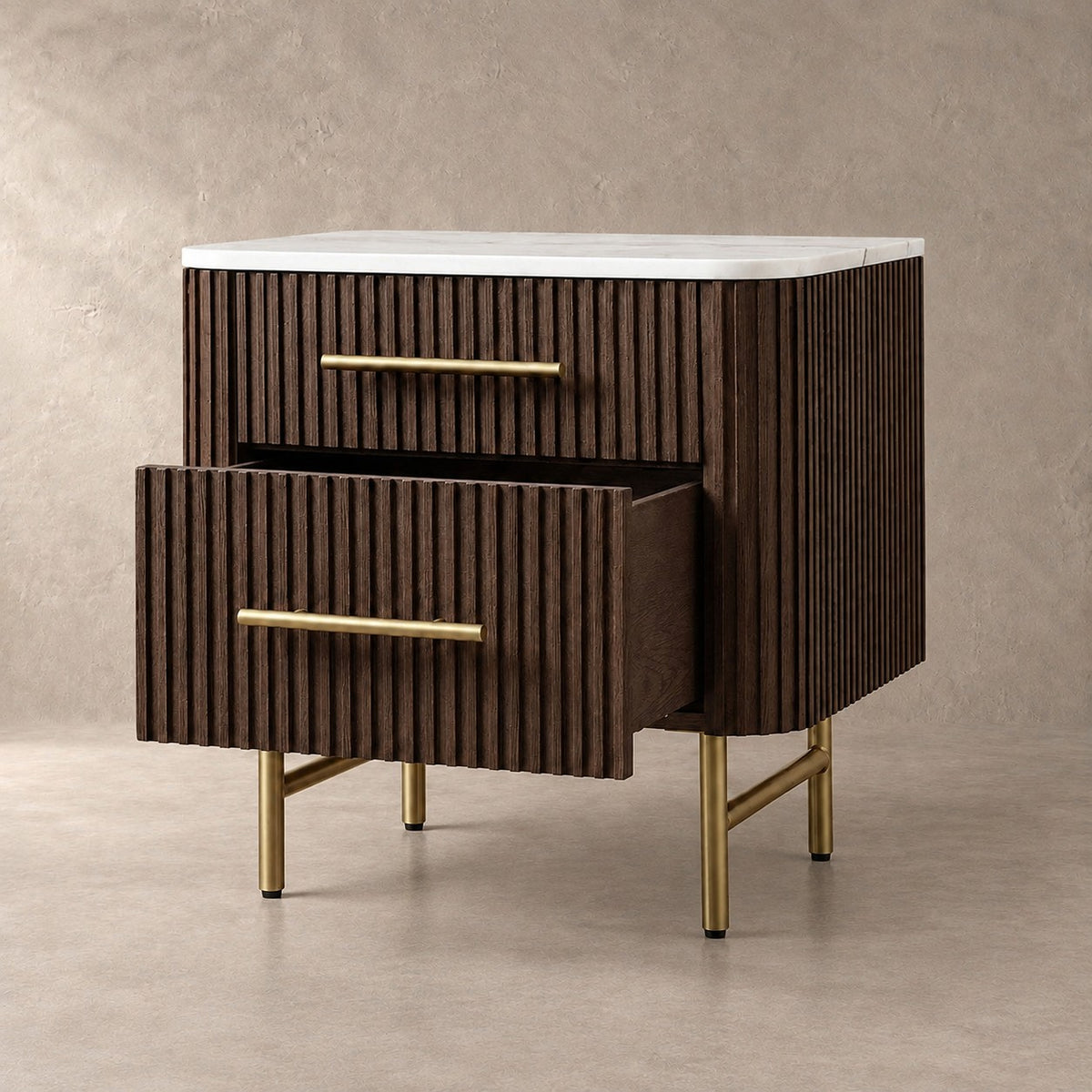 Double Drawer Bedside Chest with Stone Top