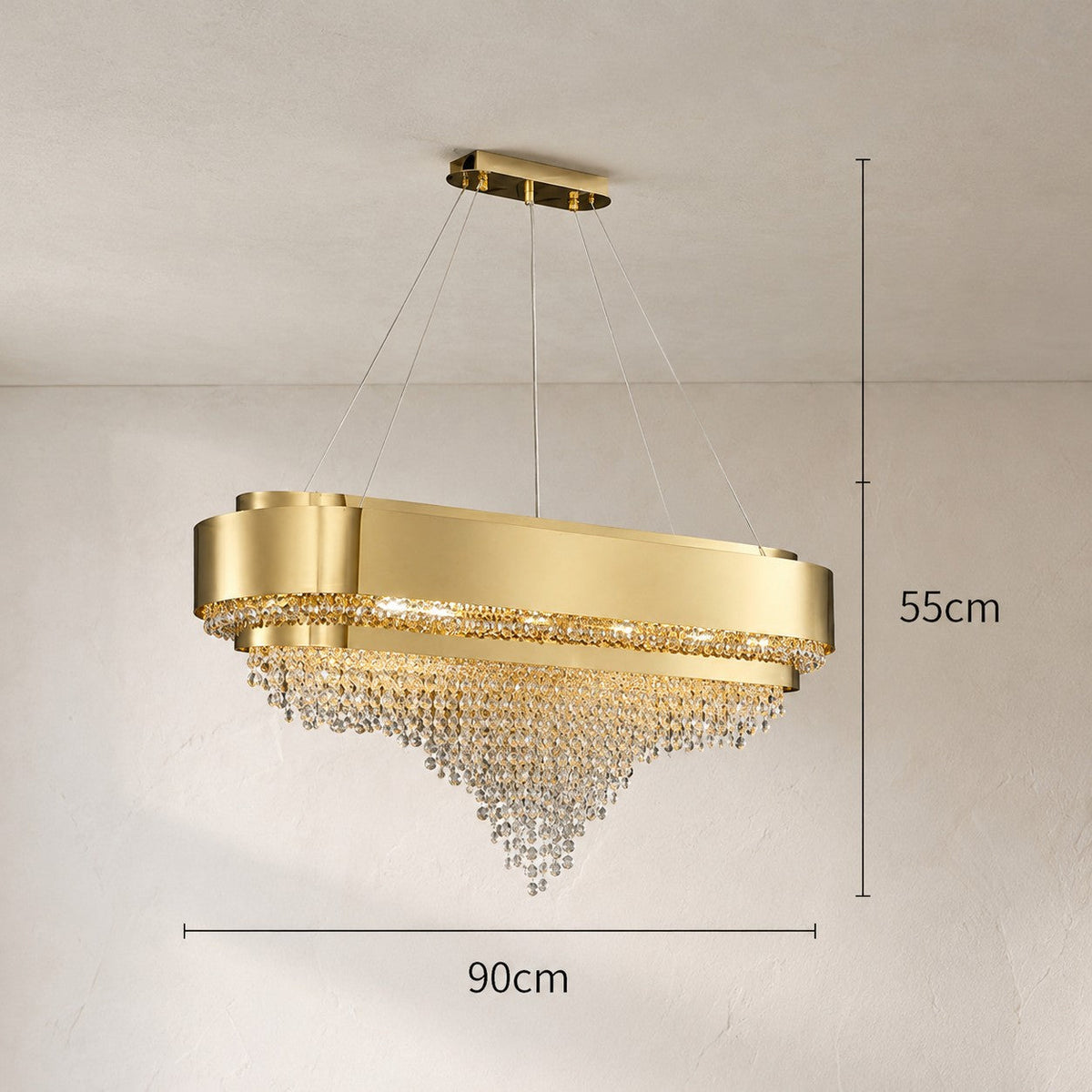 Decorative Gold Round Crystal Living Room Chandelier Light Oval Pendant Lamp For Dining Room Kitchen Table
