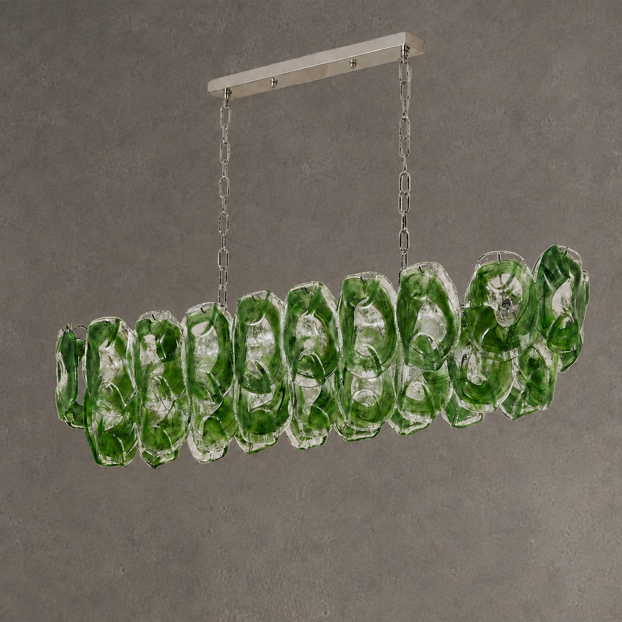 Chandelier Sculptural Green Glass Linear Style
