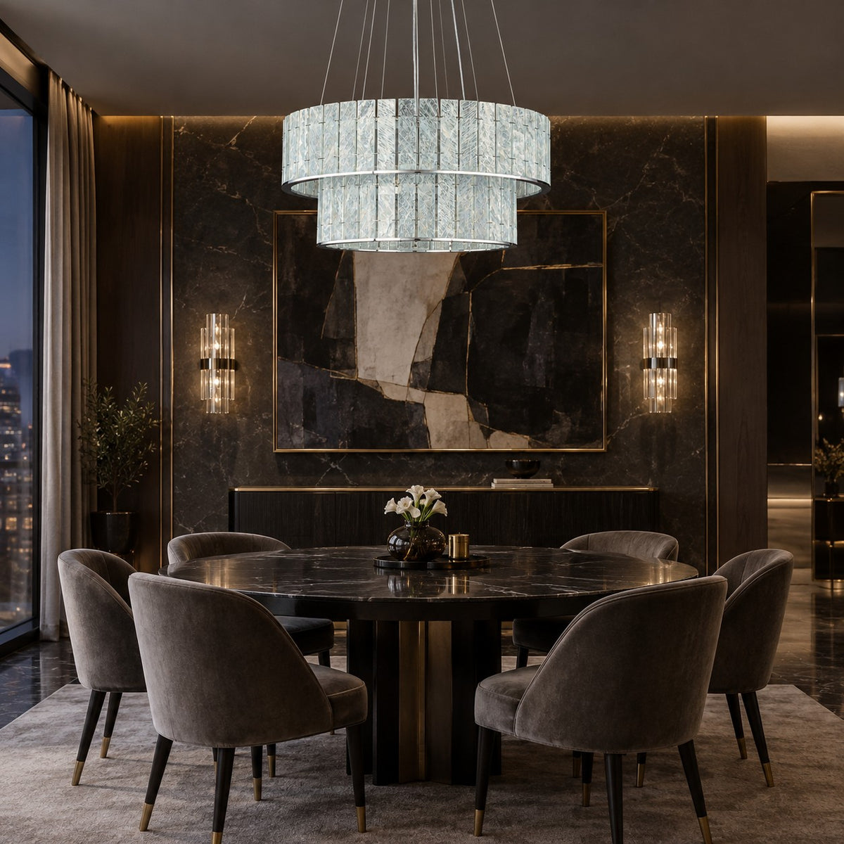 Modern Two-Tier Luxury Stone Round Chandelier