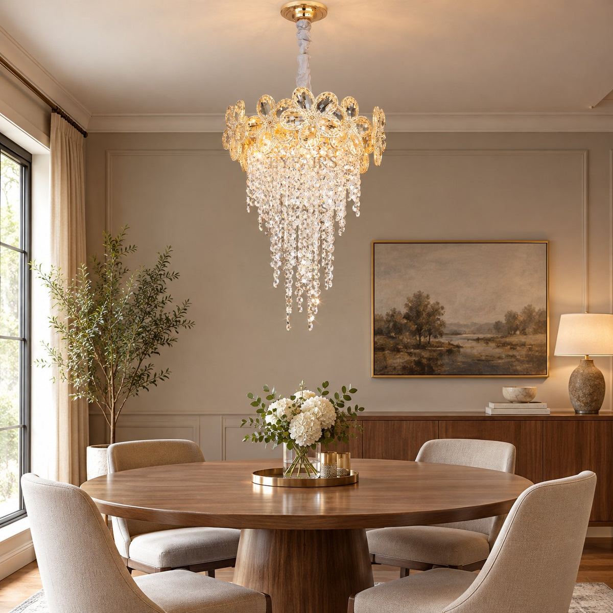 Modern Flower Crystal Tassel Chandelier for Living Room/Dining Room