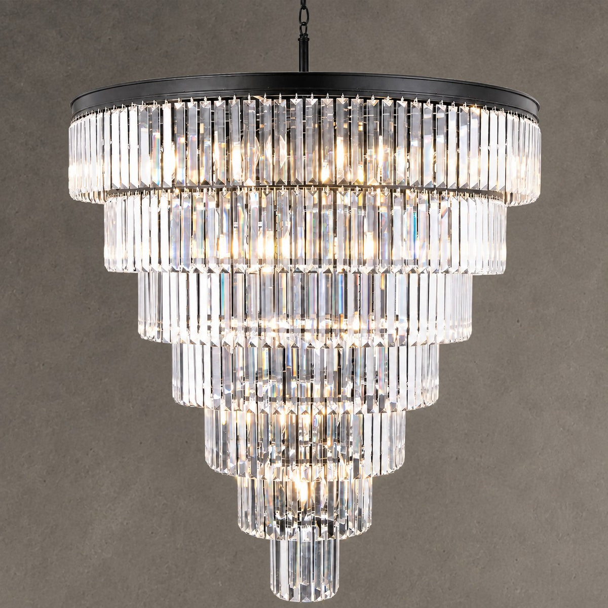 Striped Crystal Tower Round Pendant - Black