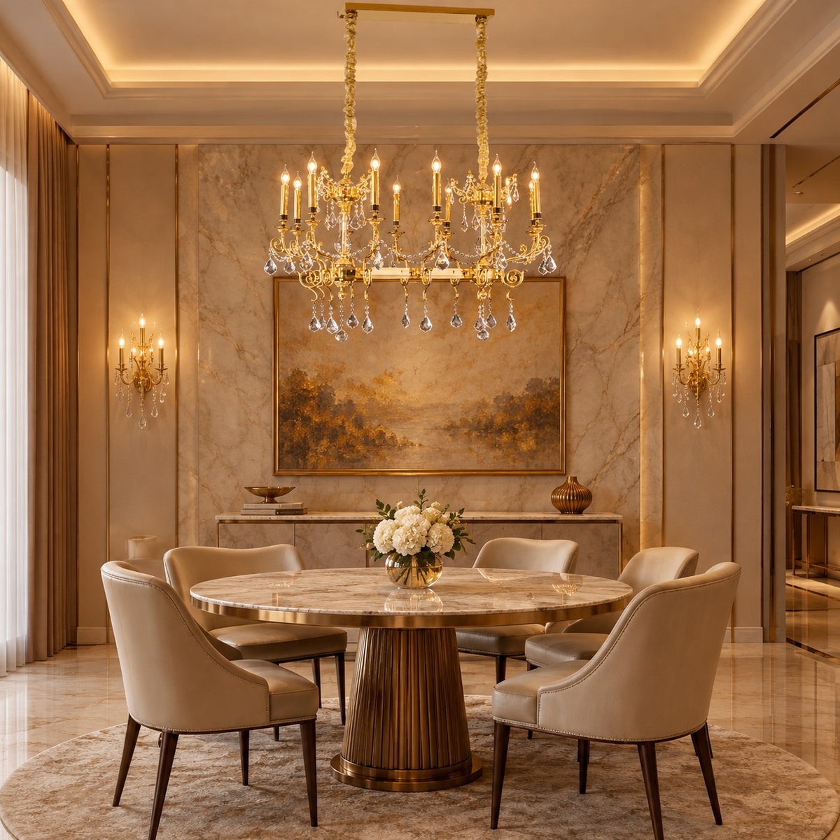 Baroque Silver/24K Gold Color Candle Light Crystal Chandelier