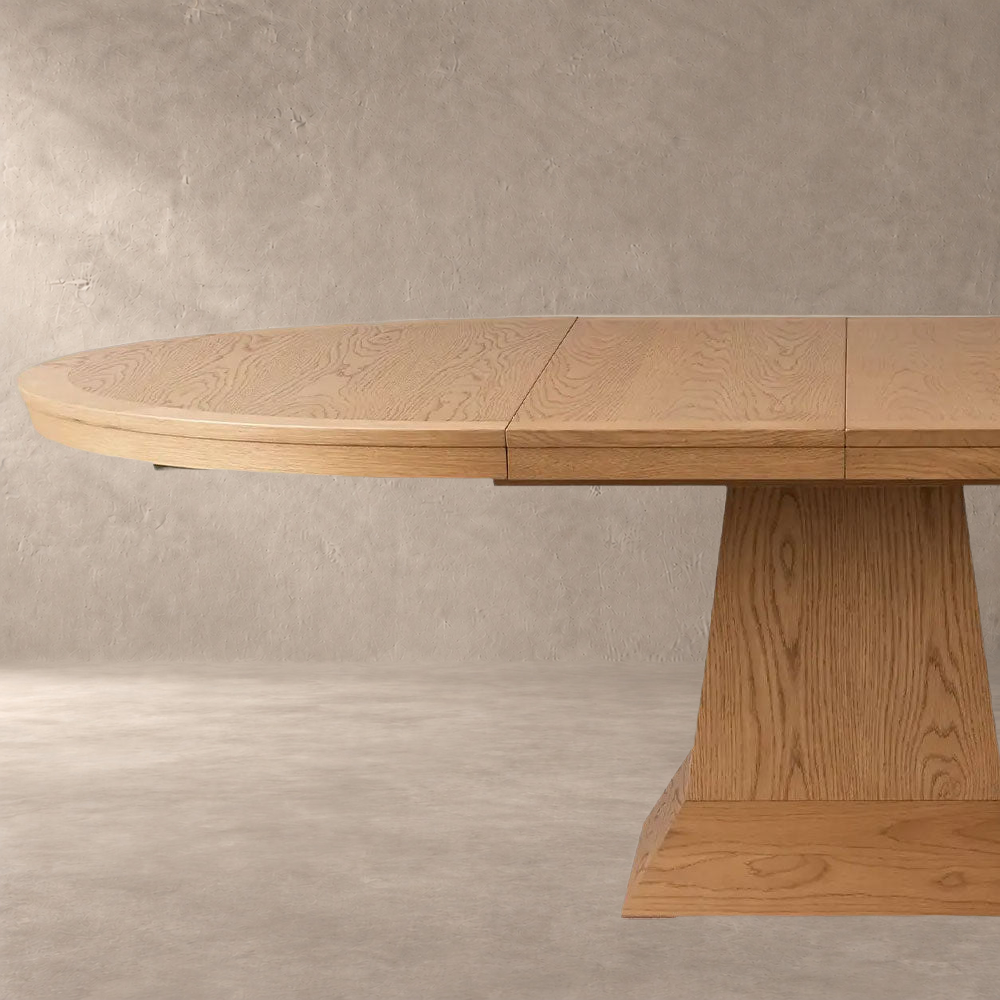 Expandable Round Oak Dining Table with Leaves