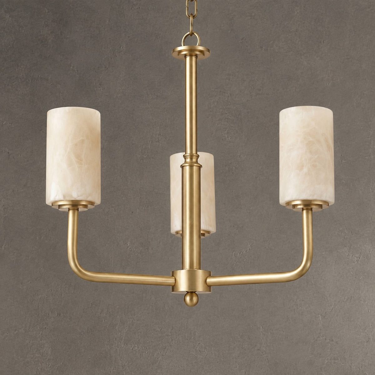 Brass 3-Arm Cylinder Alabaster Pendant Light