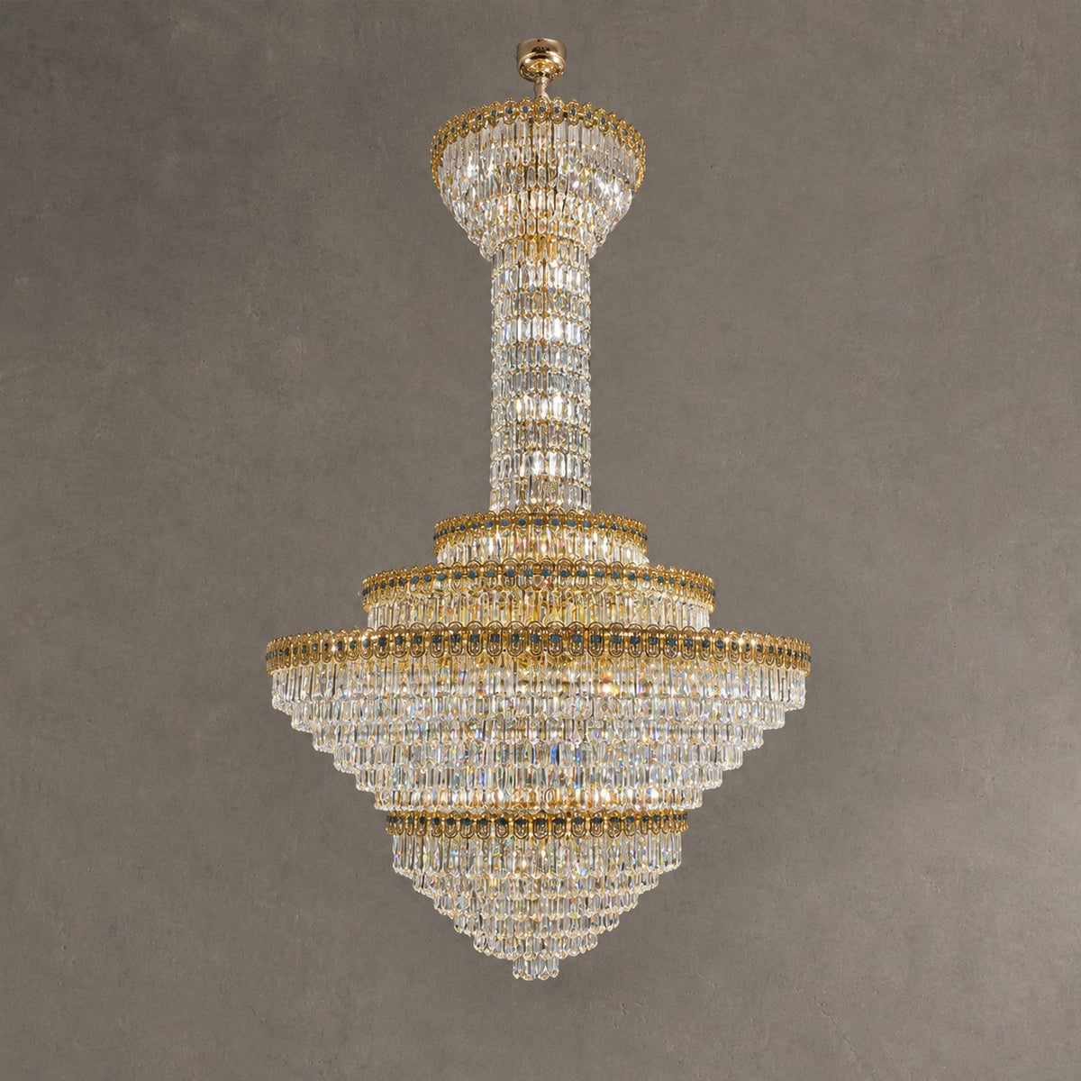 Luxury Extra Large Conical Funnel Crystal Chandelier with Sapphire for High Ceiling