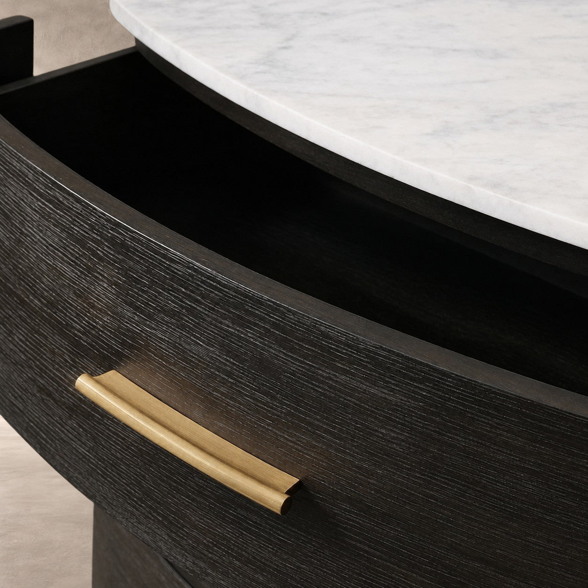 Two-Drawer Marble Top Bedside Table With Brass Pulls
