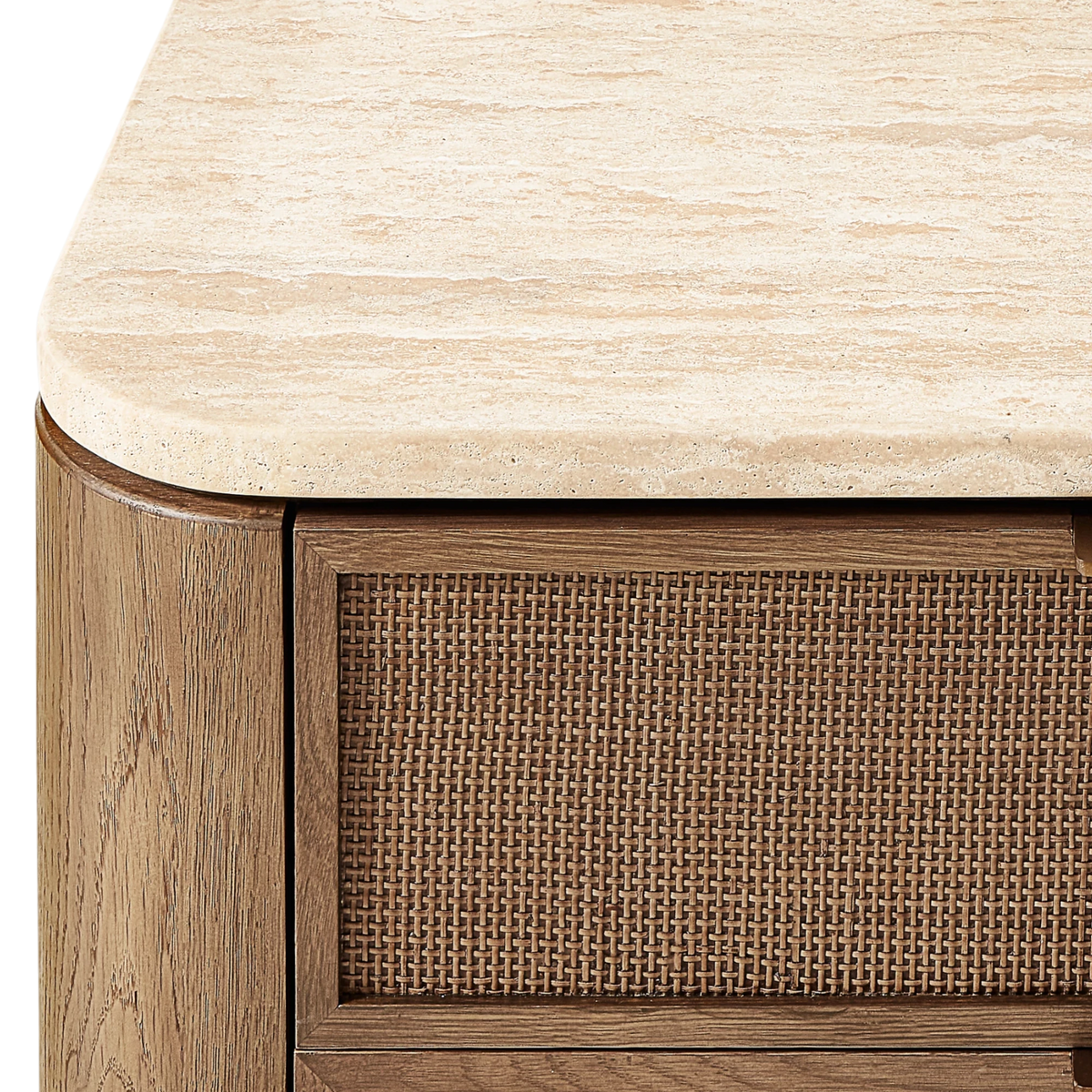 Travertine Top Oak Bedside Table