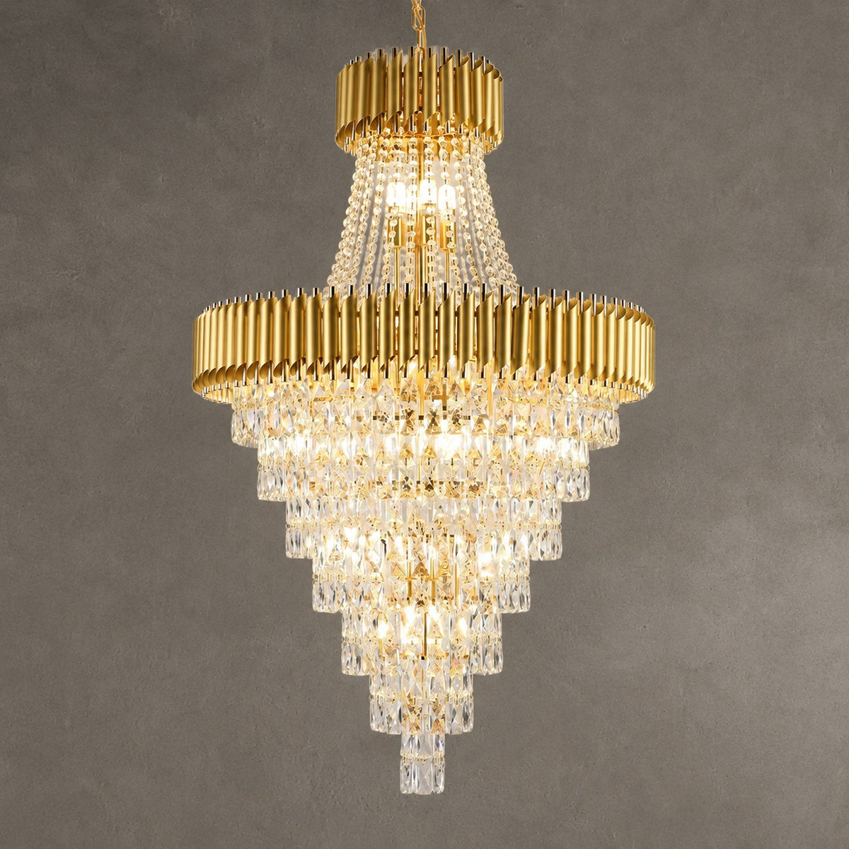 Extra Large Modern Multi-layers Gold/Black Light Luxury Crystal Chandelier For 2-Story Living Room,Foyer