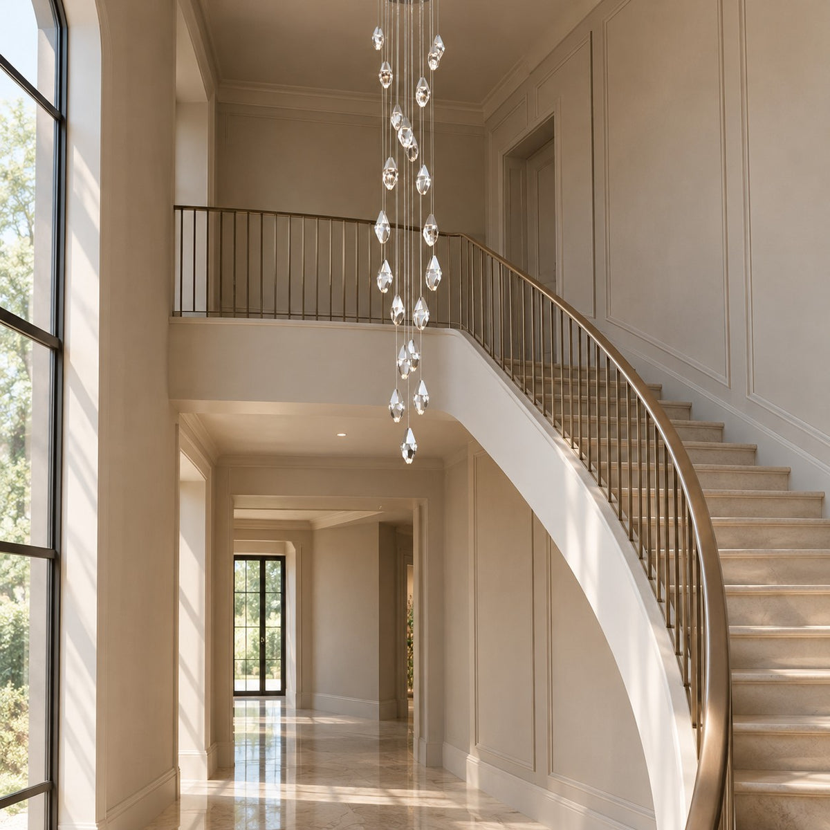 Modern Floating Diamond Crystal Chandelier for High-ceiling